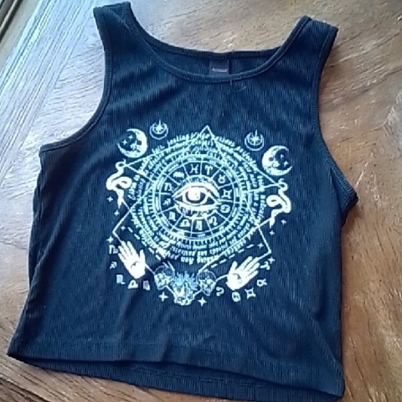 🍀Black Astrology Cropped Tank Top!!!!! - Picture 1 of 8